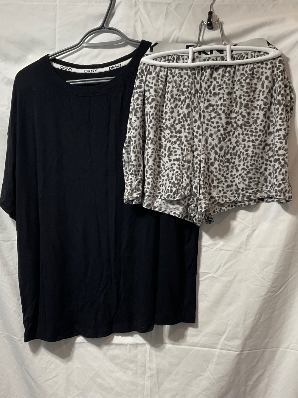 DKNY Black Tee with Gray Leopard-Print Lounge Shorts Set